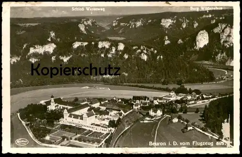 ALTE POSTKARTE BEURON VOM FLUGZEUG AUS Fliegeraufnahme Luftbild Kloster Werenwag Wildenstein postcard cpa Ansichtskarte