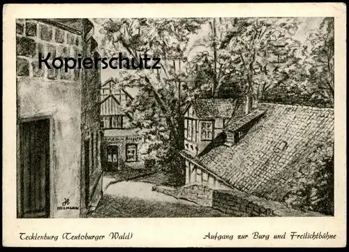 ALTE POSTKARTE TECKLENBURG MALER PAUL ? HEILMANN AUFGANG ZUR BURG UND FREILICHTBÜHNE postcard cpa Ansichtskarte AK