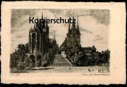 ALTE KÜNSTLER POSTKARTE ERFURT DOM UND SEVERINKIRCHE Radierung Severikirche Kirche church église postcard Ansichtskarte