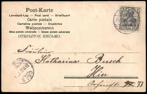 ALTE PRÄGE POSTKARTE HERZLICHEN GLÜCKWUNSCH ZUM NAMENSTAGE KLEEBLATT KLEE TISCHDECKE ORNAMENT trèfle trefoil 1902 AK cpa