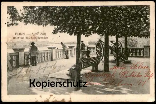 ALTE POSTKARTE BONN ALTER ZOLL MIT BLICK AUF DAS SIEBENGEBIRGE 1911 Kanone gun cannon canon postcard AK Ansichtskarte