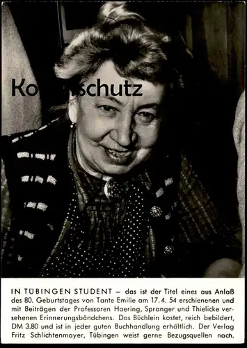 ÄLTERE POSTKARTE IN TÜBINGEN STUDENT TANTE EMILIE 1954 PROFESSOR HAERING SPRANGER THIELICKE postcard Ansichtskarte cpa