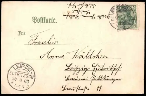 ALTE LITHO POSTKARTE GRUSS AUS BRUCHSAL STADTKIRCHE 1903 church église Frau Hut Hund Kind Ansichtskarte AK postcard cpa