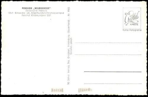 ÄLTERE POSTKARTE PENSION WILDGEHEGE RINSECKE HOCHSAUERLAND Kirchundem Hirsch Reh deer cerf Sauerland Ansichtskarte cpa