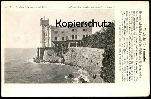 ALTE POSTKARTE TRIEST TRIESTE CASTELLO MIRAMAR SCHLOSS MYRRHOLIN-WELT PANORAMA FRANKFURT Ansichtskarte postcard