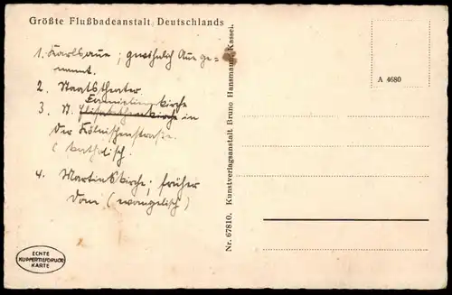 ALTE POSTKARTE KASSEL STÄDTISCHE FLUSSBADANSTALT AN DER FULDA grösste Flussbadeanstalt Deutschlands Cassel cpa postcard