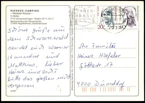 ÄLTERE POSTKARTE RIEDSEE-KLAUSE DONAUESCHINGEN DKB KEGELBAHNEN ninepins bowling Kegelbahn postcard Ansichtskarte AK cpa