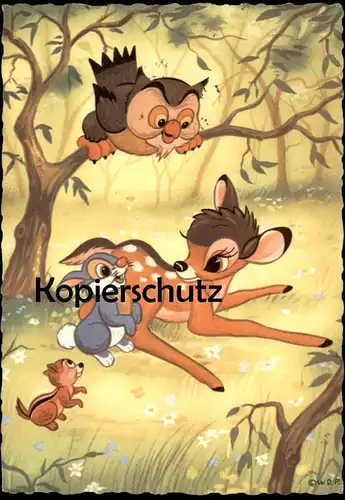 ÄLTERE POSTKARTE BAMBI FREUND EULE WALT DISNEY friend owl Klopfer thumper Reh Zeichentrick Ansichtskarte AK cpa postcard