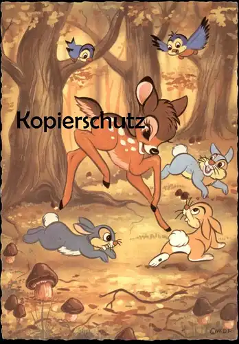 ÄLTERE POSTKARTE BAMBI WALT DISNEY Klopfer thumper Reh Zeichentrick Pilze Ansichtskarte AK cpa postcard