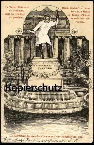 ALTE POSTKARTE STRASSBURG ZUKUNFTSBILD REINHARDSBRUNNEN VOM BROGLIEPLATZ VATTER RHIN Vater Rhein Strasbourg Dialekt