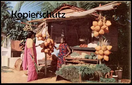 ÄLTERE POSTKARTE CEYLON A WAY-SIDE FRUIT STALL VERKAUFSSTAND MARKT SRI LANKA market Händler Ansichtskarte cpa postcard