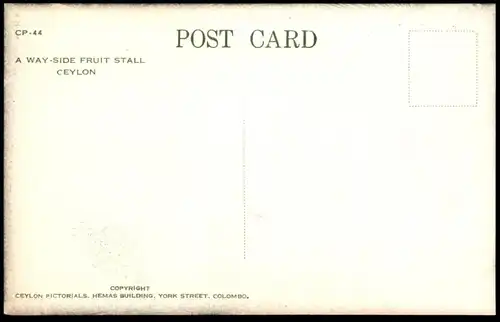ÄLTERE POSTKARTE CEYLON A WAY-SIDE FRUIT STALL VERKAUFSSTAND MARKT SRI LANKA market Händler Ansichtskarte cpa postcard