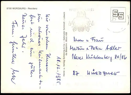 ÄLTERE POSTKARTE WÜRZBURG RESIDENZ IM SCHNEE FROHE WEIHNACHTEN UND ALLES GUTE IM NEUEN JAHR cpa postcard Ansichtskarte