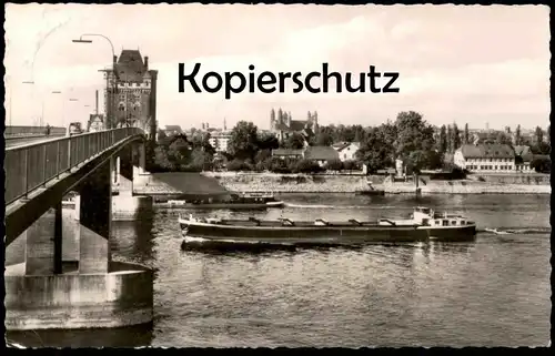 ÄLTERE POSTKARTE WORMS NIBELUNGENBRÜCKE FRACHTSCHIFF cargo ship 1963 Rhein rhine Ansichtskarte AK postcard cpa