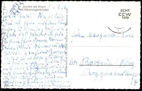 ÄLTERE POSTKARTE WORMS NIBELUNGENBRÜCKE FRACHTSCHIFF cargo ship 1963 Rhein rhine Ansichtskarte AK postcard cpa