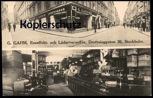 ALTE POSTKARTE STOCKHOLM DROTTNINGGATAN 26 G. GAHM RESEFFEKT- OCH LÄDERVARAFFÄR postcard Ansichtskarte AK cpa