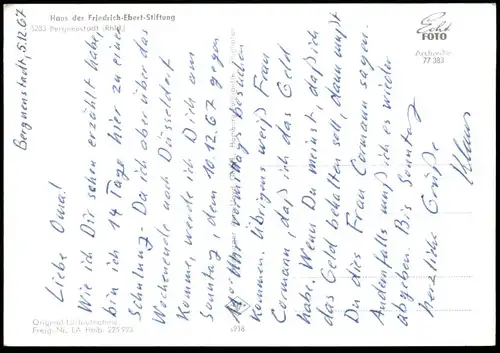 ÄLTERE POSTKARTE BERGNEUSTADT HAUS DER FRIEDRICH EBERT STIFTUNG Rheinland Luftbild Ansichtskarte AK postcard cpa