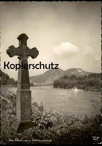 ÄLTERE POSTKARTE DER RHEIN AM ROLANDSECK MIT SIEBENGEBIRGE ALTES KREUZ Rhine cross cpa postcard AK Ansichtskarte