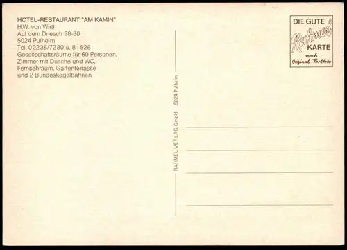 ÄLTERE POSTKARTE PULHEIM HOTEL RESTAURANT AM KAMIN H. W. VON WIRTH AUF DEM DRIESCH Ansichtskarte AK cpa postcard