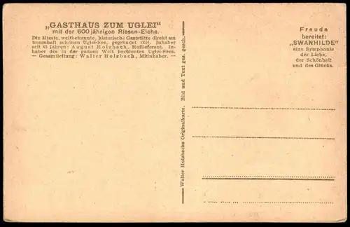 ALTE POSTKARTE GASTHAUS ZUM UGLEI 600 JAHRE ALTE EICHE DENKMAL DER LIEBE LOVE MONUMENT Baum Oak Tree Chene Arbre