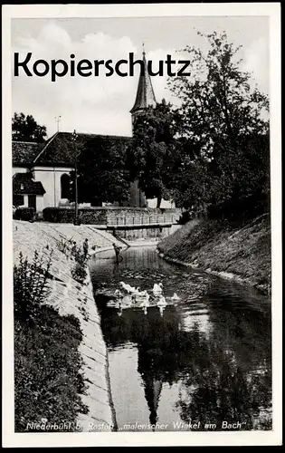 ALTE POSTKARTE NIEDERBÜHL BEI RASTATT MALERISCHER WINKEL AM BACH Schwan Schwäne Ansichtskarte cpa postcard AK