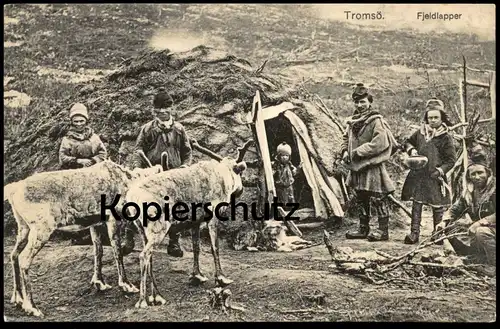 ALTE POSTKARTE NORGE TROMSÖ FJELDLAPPER Lapper Tromso Norwegen norway Norvege lapper chasseurs trappeur Rentier reindeer