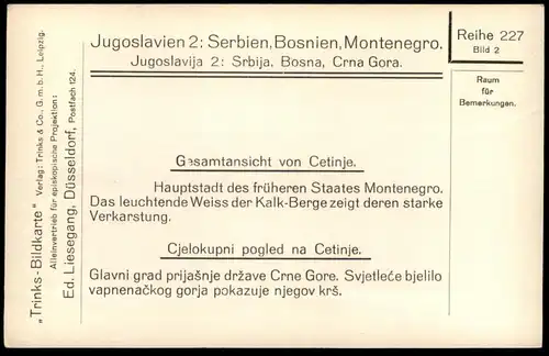 ALTE POSTKARTE CETINJE GESAMTANSICHT CJELOKUPNI POGLED MONTENEGRO Jugoslawien Serbien Bosnien Bosnia Crna Gora Srbija AK