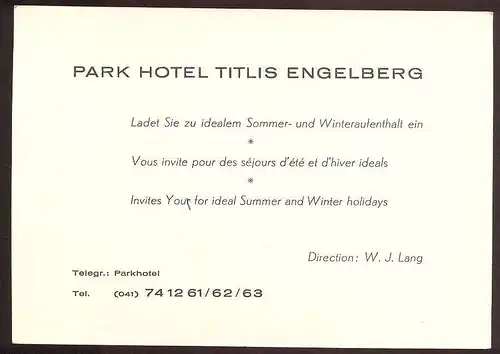 ALTE WERBE-KARTE PARK HOTEL TITLIS Engelberg Schweiz Suisse postcard cpa