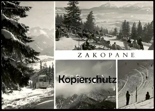 ÄLTERE POSTKARTE ZAKOPANE WINTERSPORT Ski Winter Hiver Schnee Neige Polen Polska poland Bergbahn Train Zug Tram Tramway