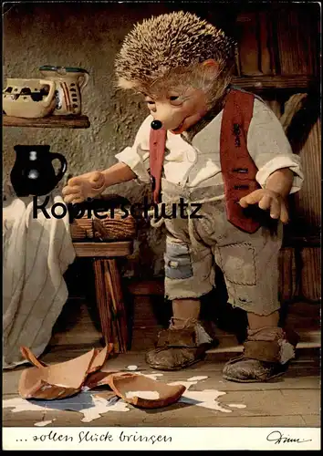 ÄLTERE POSTKARTE MECKI SCHERBEN SOLLEN GLÜCK BRINGEN Spruch luck fortune chance AK Ansichtskarte cpa postcard