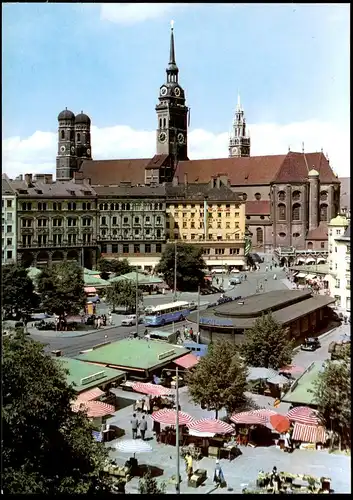 ÄLTERE POSTKARTE MÜNCHEN NORDSEE BUS ZENTRUM FRAUENKIRCHE MARKT CAFÉ NEUMAYR marché market Ansichtskarte AK cpa postcard
