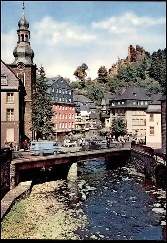 ÄLTERE POSTKARTE MONSCHAU PERLE DER EIFEL AM RURUFER PKW Rur Burgruine Rotes Haus AK Ansichtskarte cpa postcard