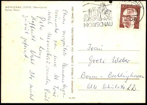 ÄLTERE POSTKARTE MONSCHAU EIFEL ROTES HAUS SOUVENIRS SOUVENIR AK Ansichtskarte cpa postcard