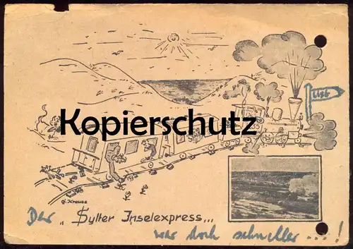 ALTE POSTKARTE INSEL SYLT INSELBAHN SYLTER INSELEXPRESS G. KRAUSE Kampen Juni 1948 cpa AK Ansichtskarte postcard