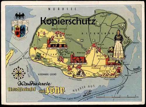 ÄLTERE POSTKARTE FÖHR WANDERKARTE LANDKARTE map Oldum Klintum Nieblüm St. Laurenti Süderende Wrixum Utersum Dunsum AK