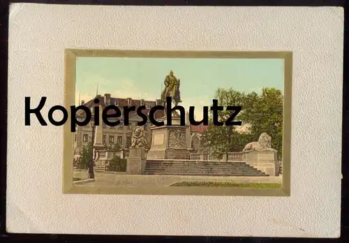 ALTE STABILE GRUSSKARTE STUTTGART DENKMAL KAISER WILHELMS I. WILHELM VERGOLDETER RAHMEN VERGOLDETE SCHRIFT 1903 Karte