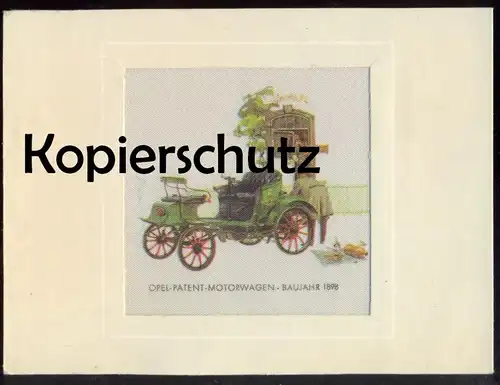 ALTE KARTE SEIDENBILD OPEL PATENT MOTORWAGEN 1898 Seide silk Format 14 x 10,5 cm