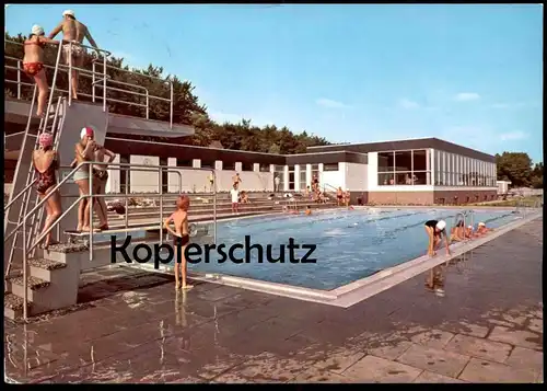 ÄLTERE POSTKARTE LIENEN IN WESTFALEN HALLEN-FREIBAD Sprungturm pool piscine Teutoburger Wald postcard Ansichtskarte cpa