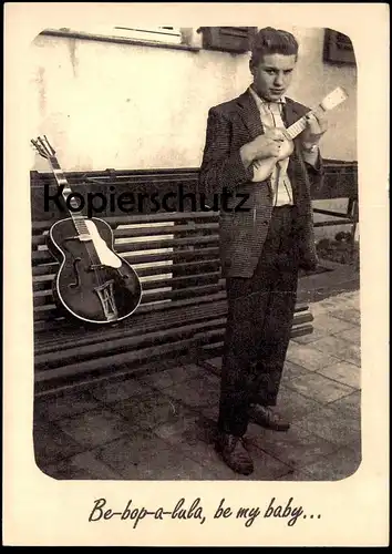 NEUERE POSTKARTE MIT ALTEM MOTIV BE BOP A LULA BE MY BABY GITARRE Gene Vincent guitar music cpa postcard Ansichtskarte