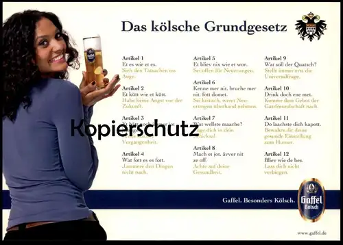 POSTKARTE DAS KÖLSCHE GRUNDGESETZ KÖLN GAFFEL KÖLSCH ALKOHOL DRUNKEN beer alcohol bière alcool Ansichtskarte postcard AK