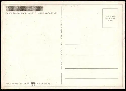 ALTE POSTKARTE GÖRLITZ PETERSKIRCHE 1951 Kirche church église Zgorzelec A. R. Steudtner Ansichtskarte cpa postcard AK