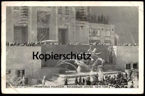 ALTE POSTKARTE PROMETHEUS FOUNTAIN NEW YORK ROCKEFELLER CENTER 1937 Springbrunnen USA America vintage postcard cpa