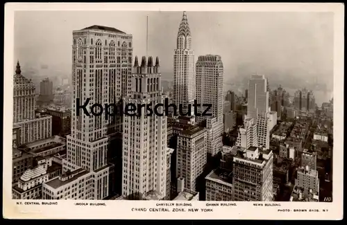 ALTE POSTKARTE NEW YORK CITY GRAND CENTRAL ZONE CHRYSLER BUILDING N.Y. CENTRAL LINCOLN CHANIN NEWS BUILDING postcard cpa