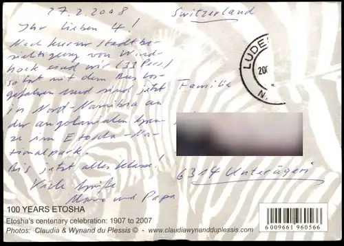 POSTKARTE 100 YEARS ETOSHA 1907-2007 NAMIBIA OKAUKUEJO WATERHOLE HALALI NAMUTONI FORT Elephant Elefant Namibie Zebra