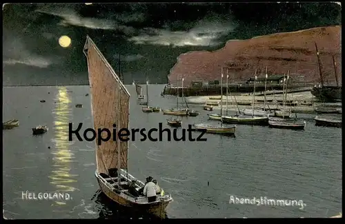 ALTE POSTKARTE HELGOLAND ABENDSTIMMUNG Fischer fisher Abend Nacht Mond Mondschein Schiffe Ansichtskarte AK postcard cpa