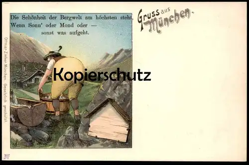 ALTE LITHO POSTKARTE GRUSS AUS MÜNCHEN SCHÖNHEIT DER BERGWELT Hintern buttocks rear butt fessier Ansichtskarte postcard
