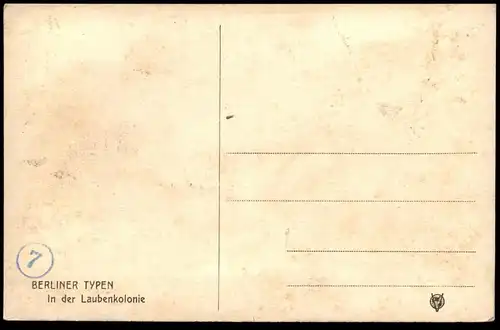 ALTE POSTKARTE BERLINER TYPEN LAUBENKOLONIE Ziege Berlin Schrebergarten goat allotment jardin familial cpa postcard AK