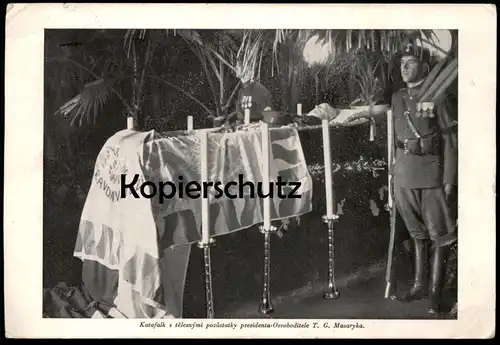ALTE POSTKARTE KATAFALK S TELESNYMI POZUSTATKY PRESIDENTA OSVOBODITELE T. G. MASARYKA 1937 Czech Republic Aufbahrung AK