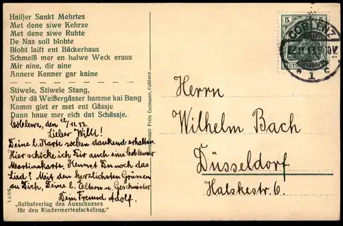 ALTE POSTKARTE COBLENZ MERTES 1913 SANKT MEHRTES KINDERMERTESFACKELZUG ST. MARTIN Koblenz Ansichtskarte postcard