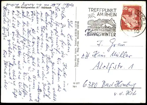 ÄLTERE POSTKARTE KÖNIGSWINTER-ITTENBACH SIEBENGEBIRGE LUFTBILD FLIEGERAUFNAHME Ansichtskarte AK postcard cpa